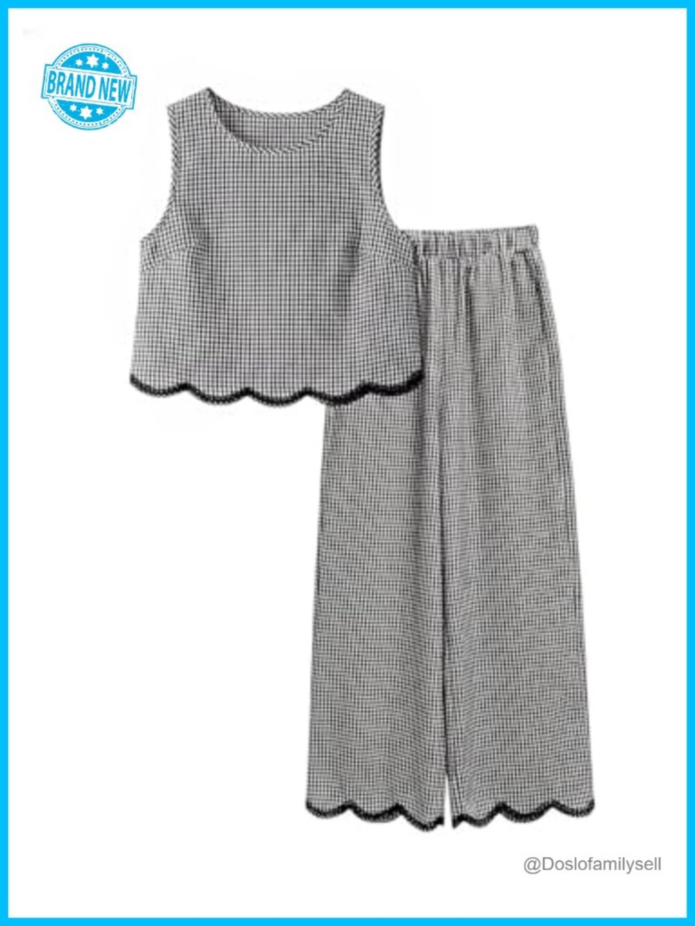 RoseSeek Women's Plaid 2 Piece Set Textured Tank Top & Straight Leg Pants